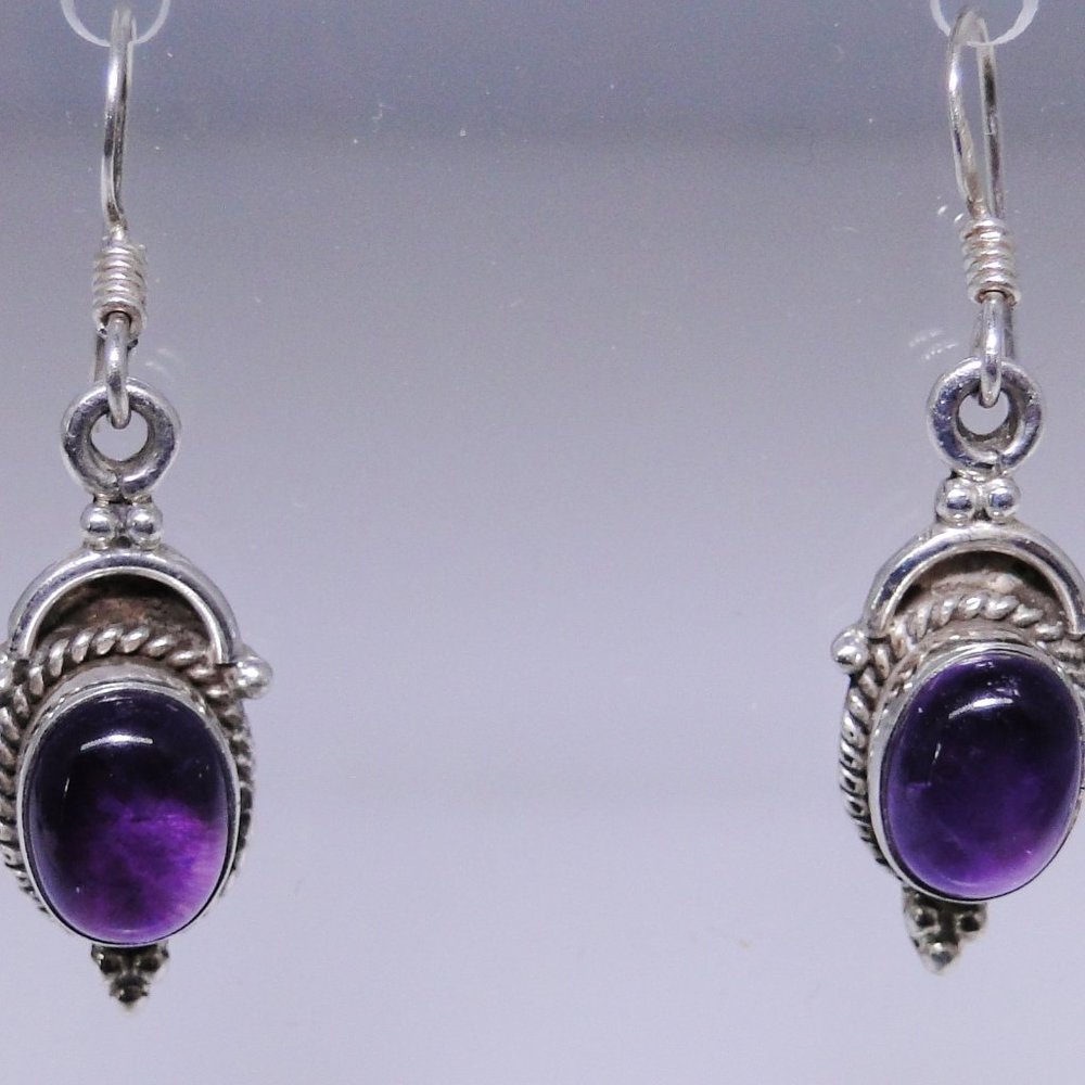 Ornate Sterling Amethyst earrings NWOT